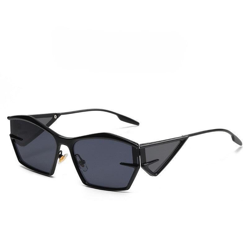 Angular Winged Metal Frame Sunglasses - Black
