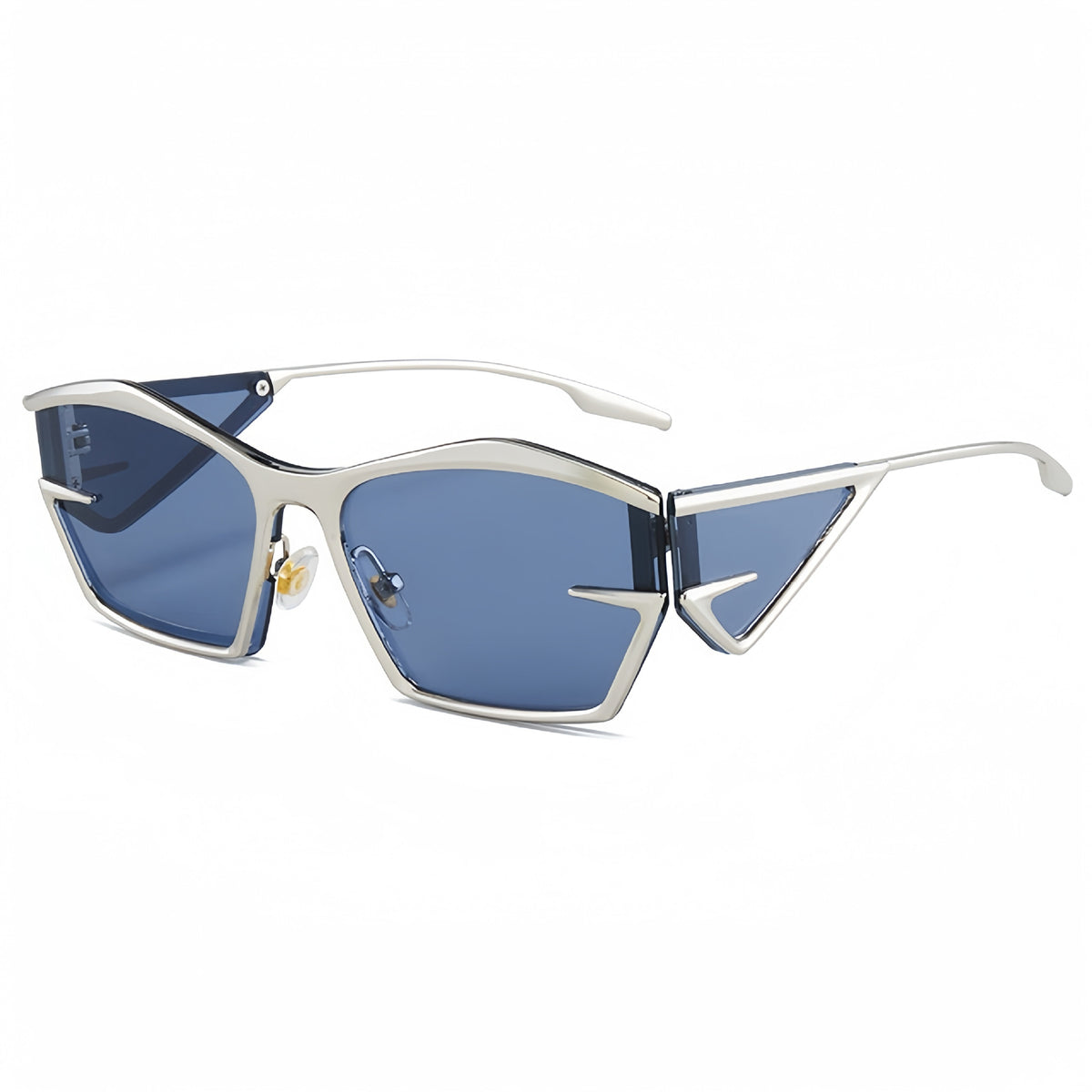 Angular Winged Metal Frame Sunglasses - Blue