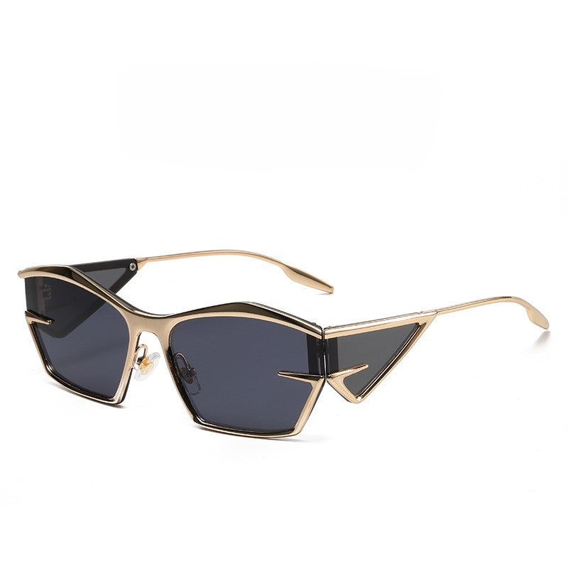 Angular Winged Metal Frame Sunglasses - Gold