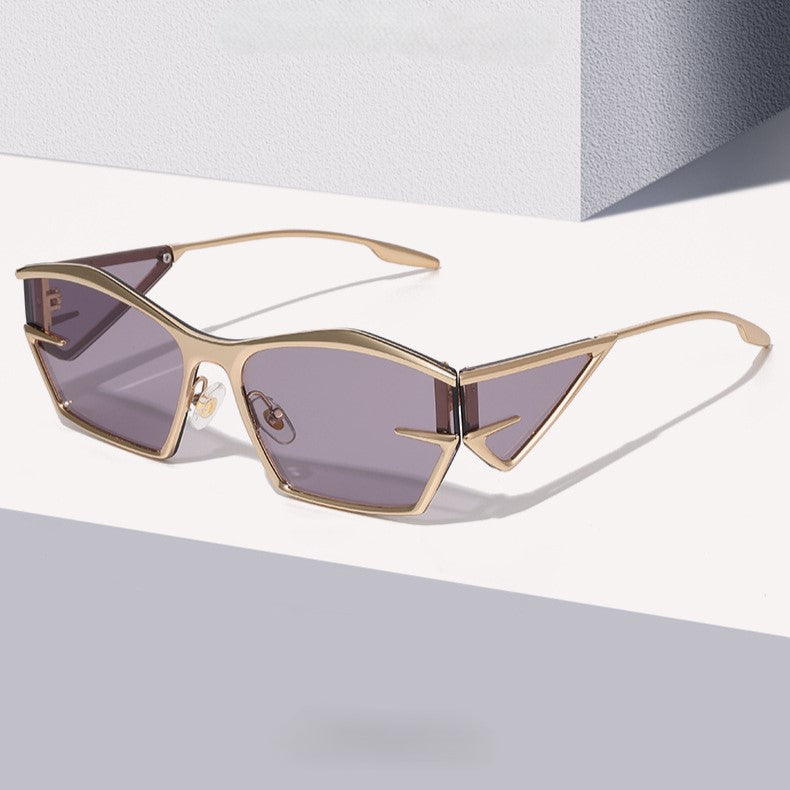 Angular Winged Metal Frame Sunglasses - Purple