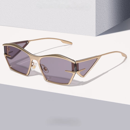 Angular Winged Metal Frame Sunglasses - Purple