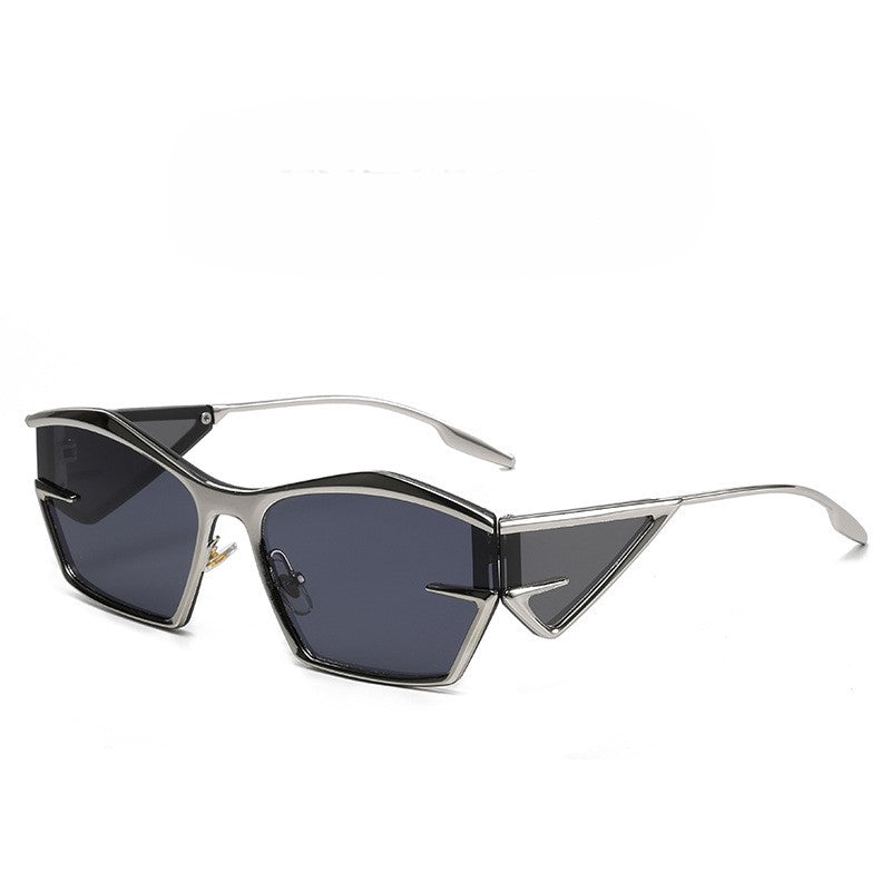 Angular Winged Metal Frame Sunglasses - Silvery-1