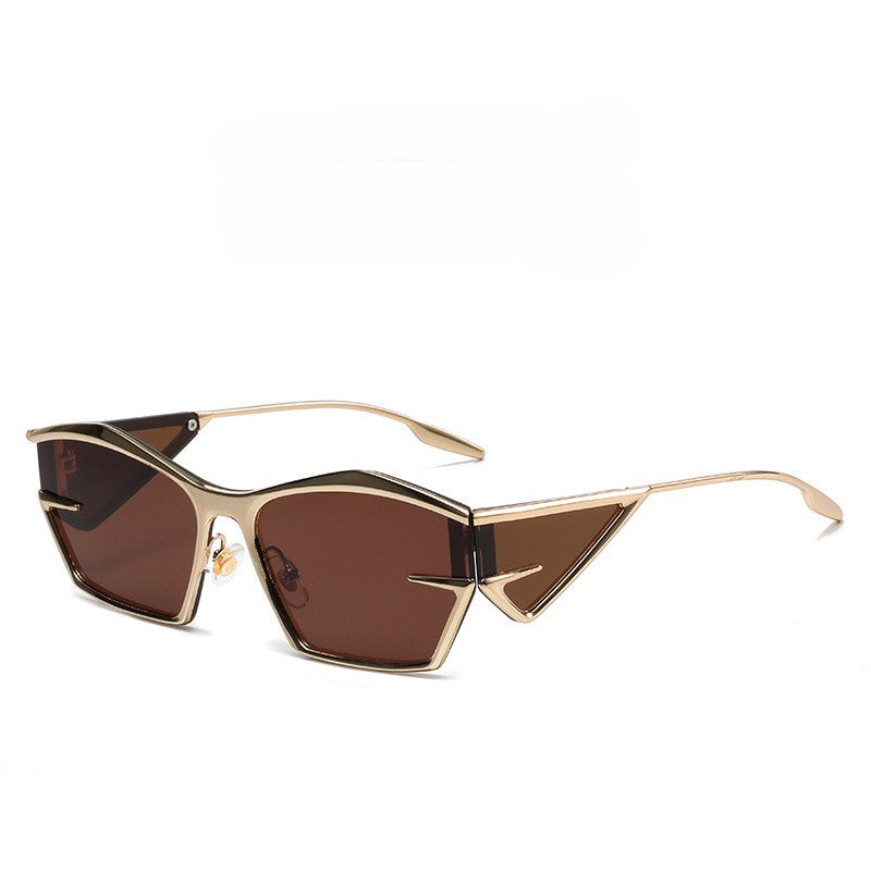 Angular Winged Metal Frame Sunglasses - Tea