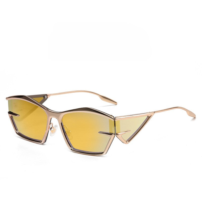 Angular Winged Metal Frame Sunglasses - Yellow