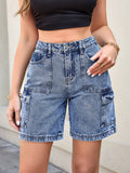 Utility Pocket Bermuda Denim Shorts - Blue