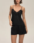 Dreamy Lace-Edged Satin Cami & Sleep Shorts Set - Black
