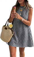 Sleeveless Gingham Check Mini Shift Dress - Black