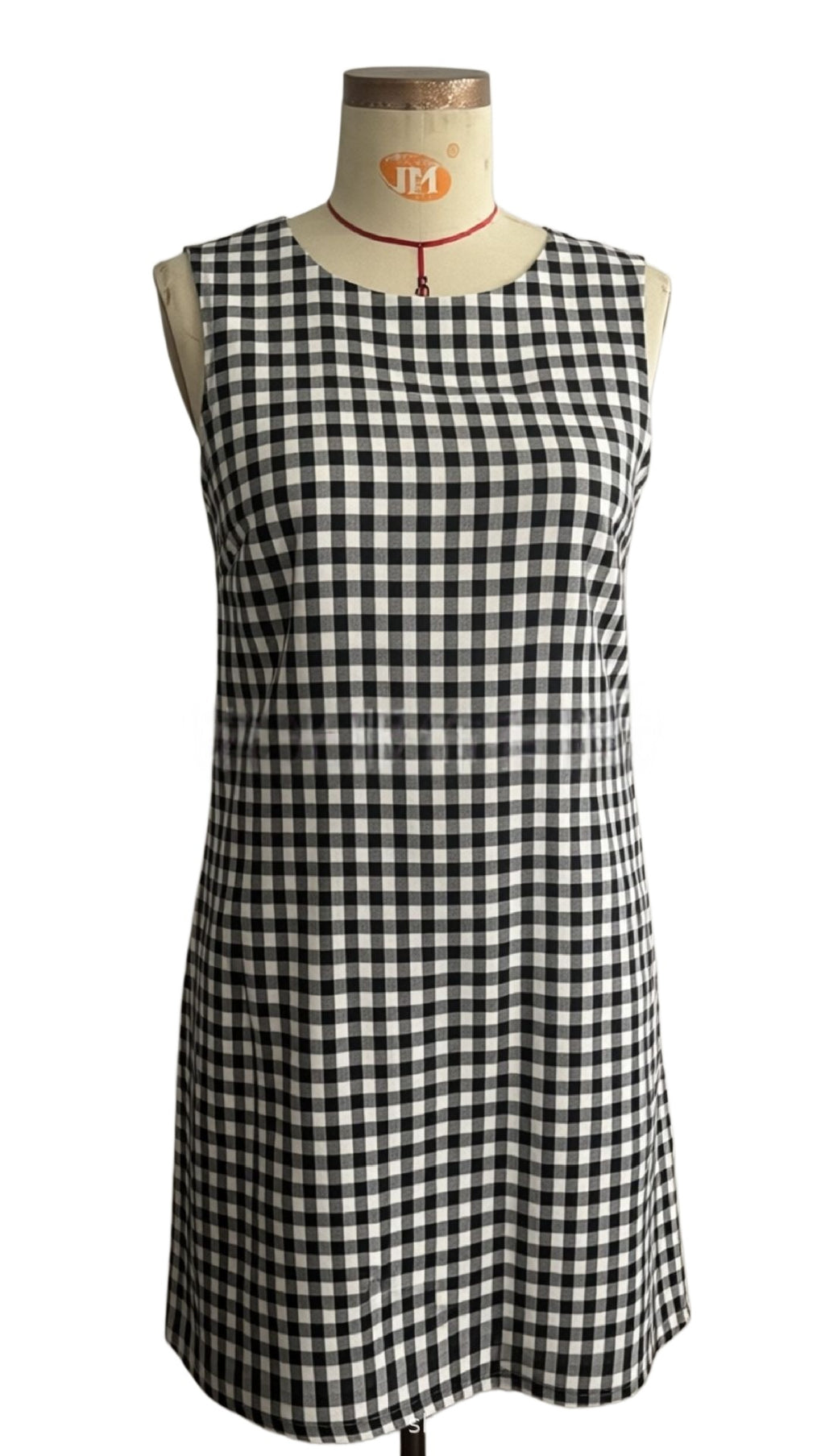 Sleeveless Gingham Check Mini Shift Dress - Black - 3