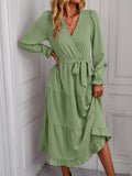 Ruffle Hem Wrap Midi Dress - Green
