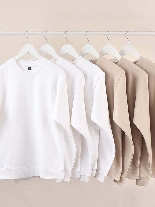Premium Loopback Cotton Crewneck Sweatshirt - Beige - 12