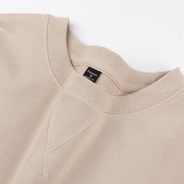 Premium Loopback Cotton Crewneck Sweatshirt - Beige - 2