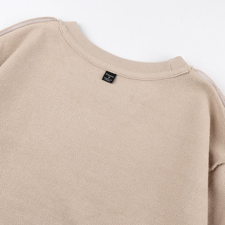 Premium Loopback Cotton Crewneck Sweatshirt - Beige - 3