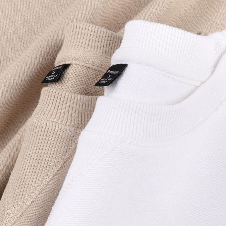 Premium Loopback Cotton Crewneck Sweatshirt - Beige - 7