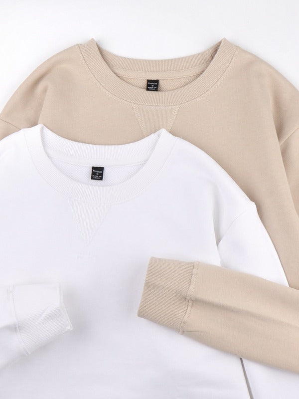 Premium Loopback Cotton Crewneck Sweatshirt - Beige - 8