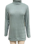 Diamond Textured Turtleneck Tunic Top with Slits - Green