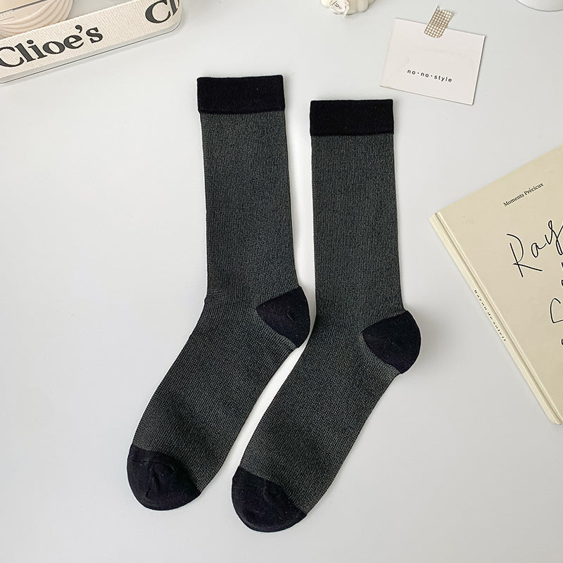 Sheer Ribbed Slouch Crew Socks - Black