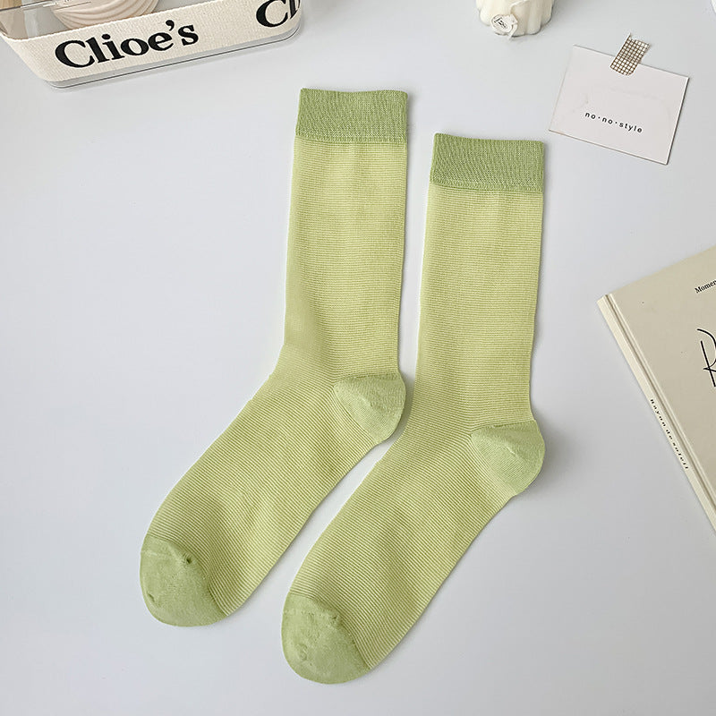 Sheer Ribbed Slouch Crew Socks - Green