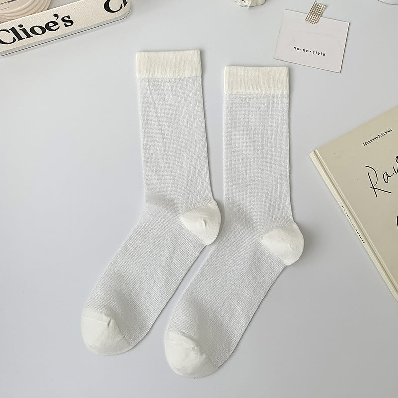 Sheer Ribbed Slouch Crew Socks - White