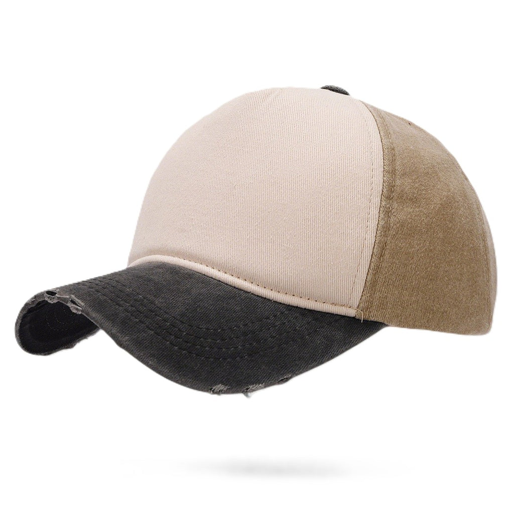 Washed Colorblock Baseball Cap With Frayed Brim - Black