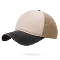 Washed Colorblock Baseball Cap With Frayed Brim - Black