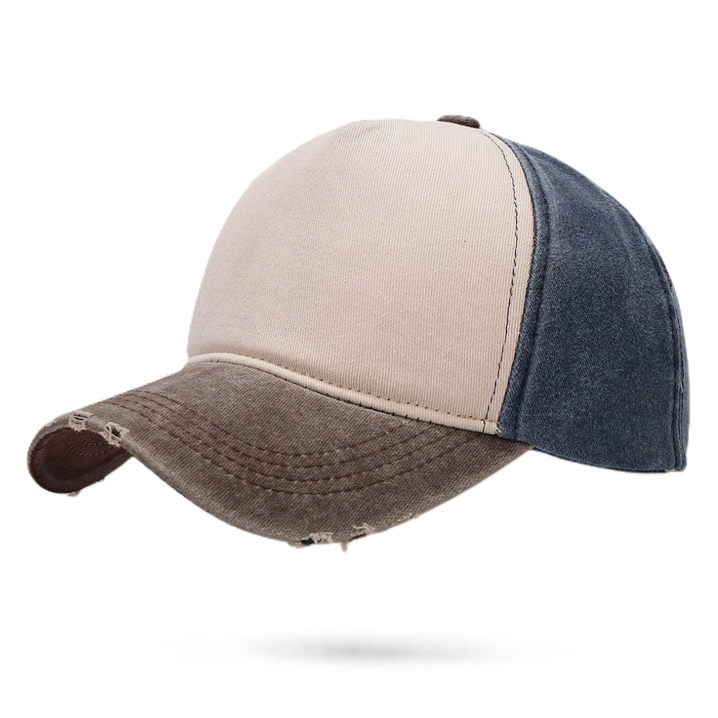 Washed Colorblock Baseball Cap With Frayed Brim - Brown