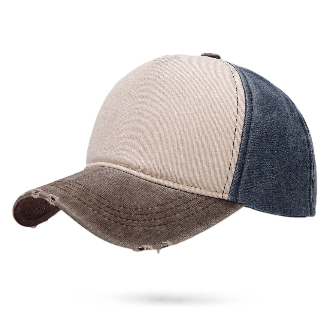 Washed Colorblock Baseball Cap With Frayed Brim - Brown
