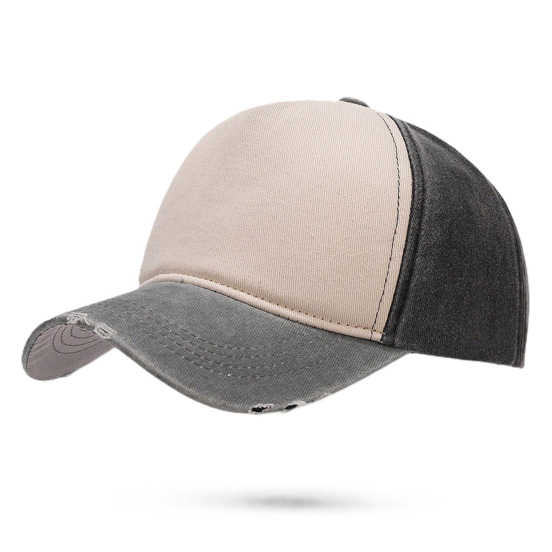 Washed Colorblock Baseball Cap With Frayed Brim - Grey