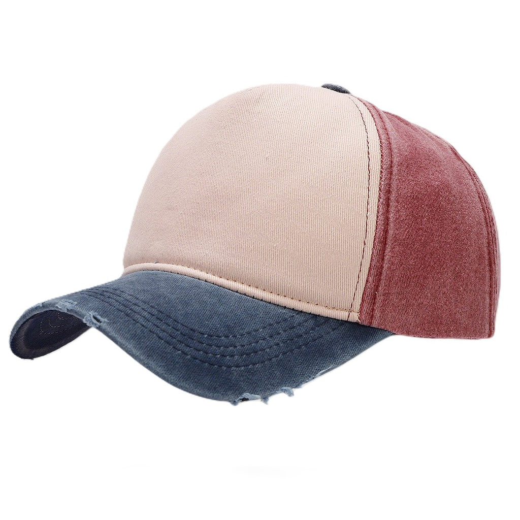Washed Colorblock Baseball Cap With Frayed Brim - Navy