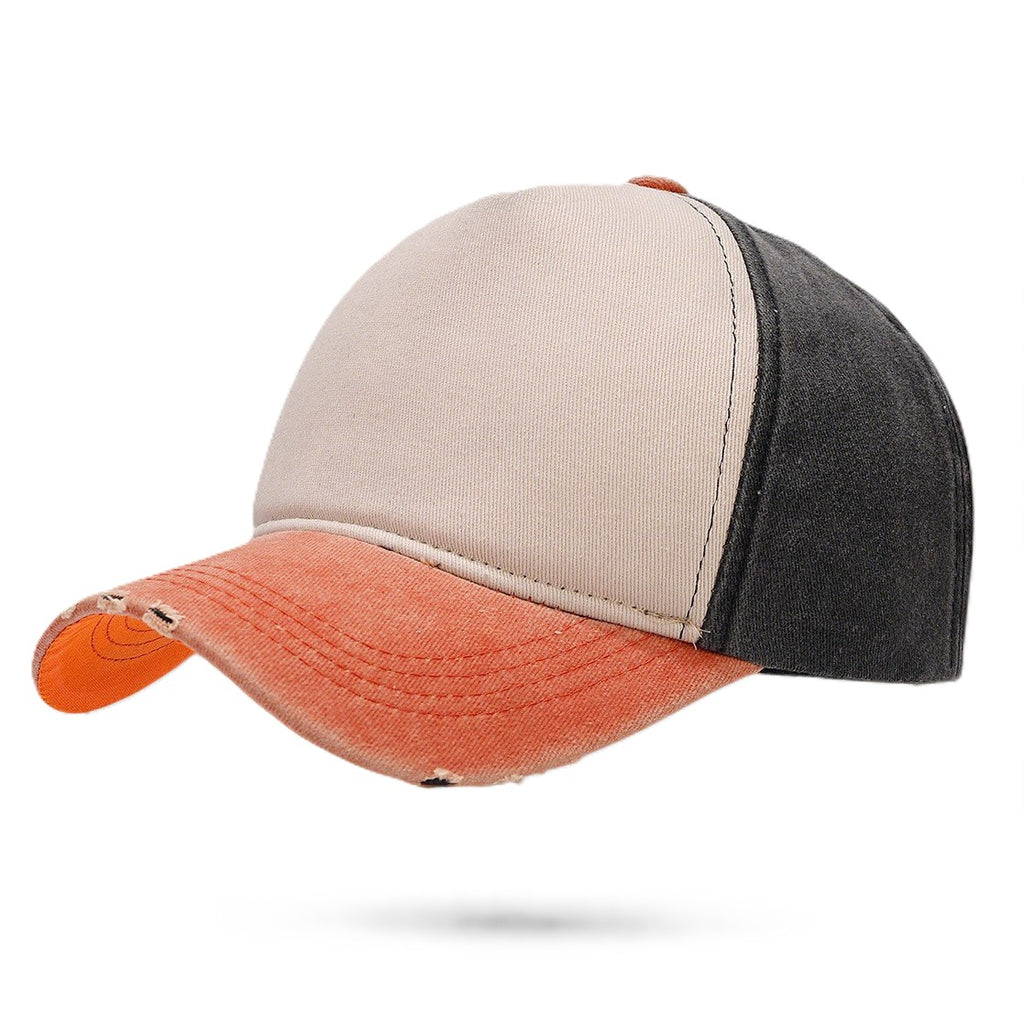 Washed Colorblock Baseball Cap With Frayed Brim - Orange