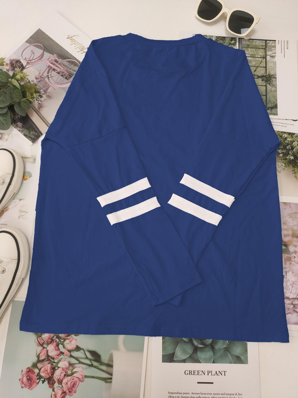 Varsity Stripe Sleeve Top And Jogger Set - NavyBlue - 1