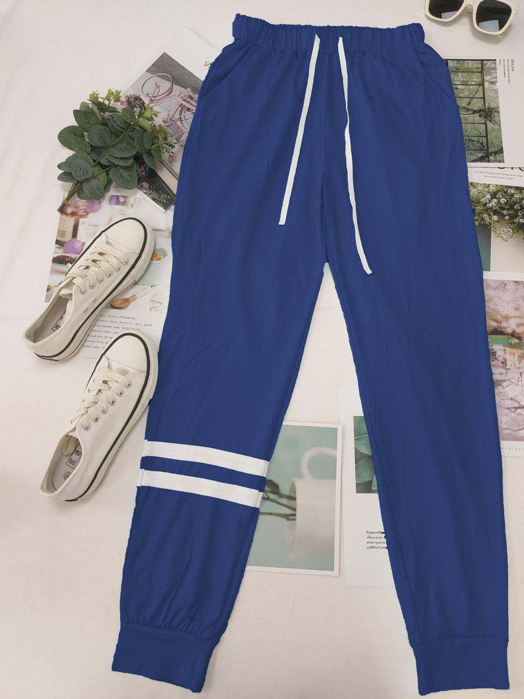 Varsity Stripe Sleeve Top And Jogger Set - NavyBlue - 2