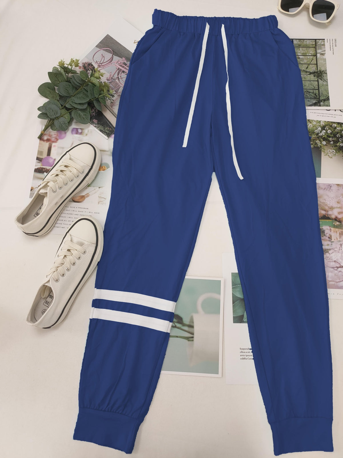 Varsity Stripe Sleeve Top And Jogger Set - NavyBlue - 2