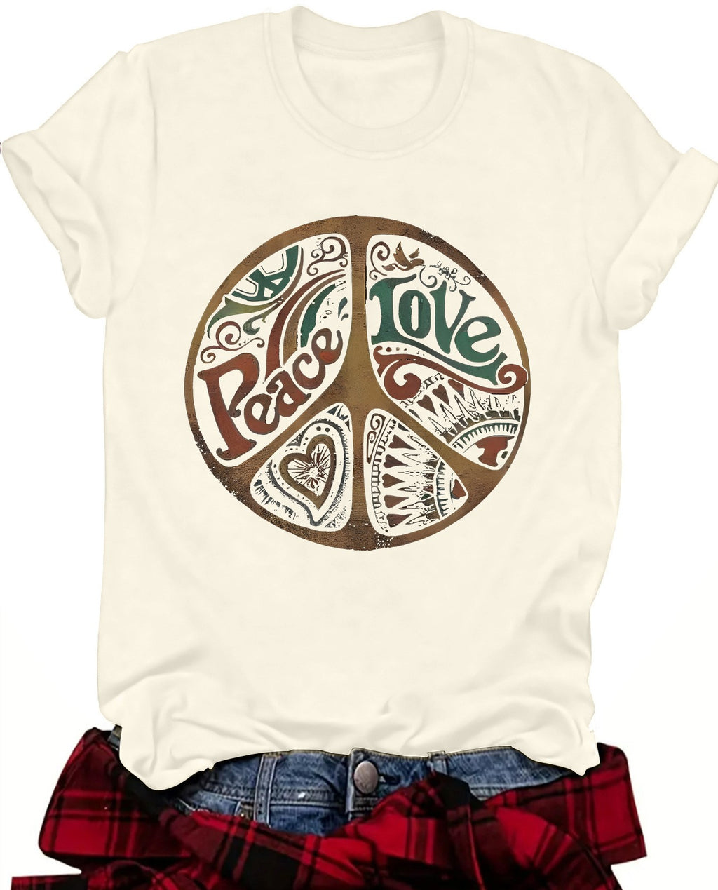 Retro Peace Sign Graphic Short Sleeve Tee - Apricot