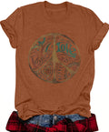 Retro Peace Sign Graphic Short Sleeve Tee - Brown