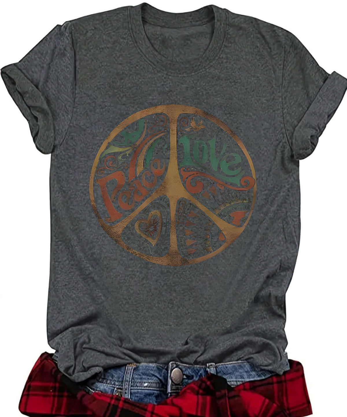 Retro Peace Sign Graphic Short Sleeve Tee - Greyblack