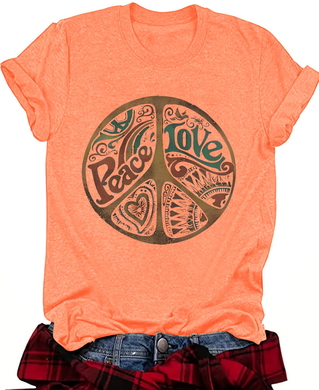 Retro Peace Sign Graphic Short Sleeve Tee - Orange