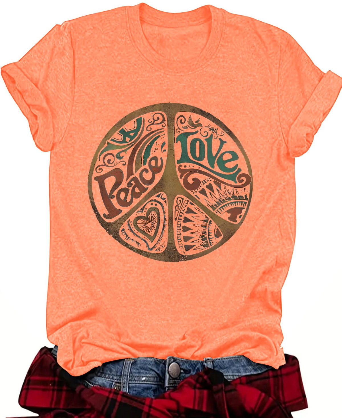 Retro Peace Sign Graphic Short Sleeve Tee - Orange