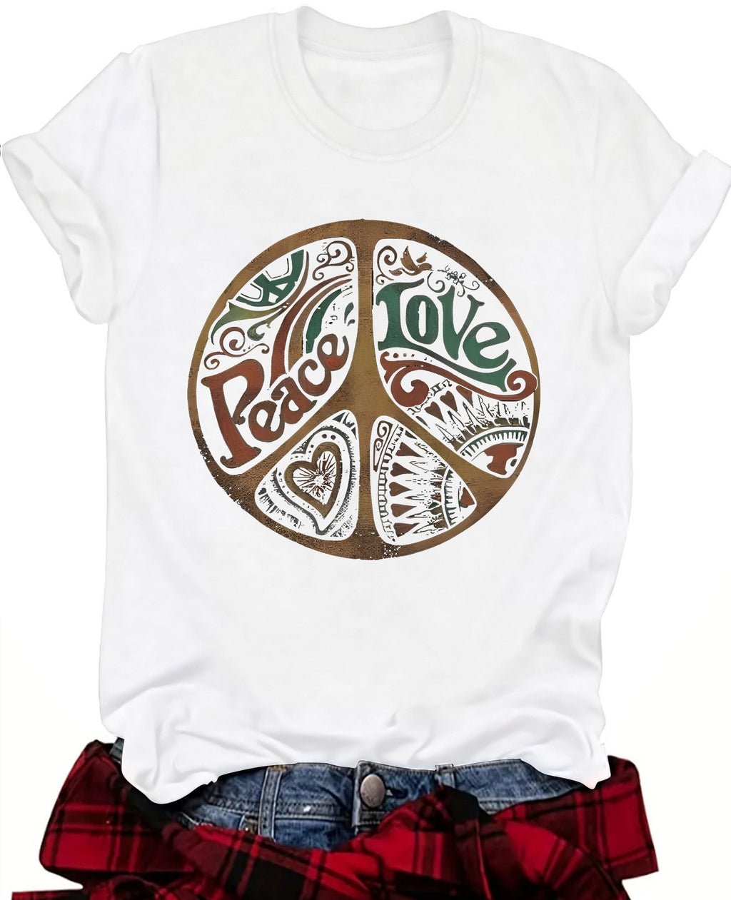 Retro Peace Sign Graphic Short Sleeve Tee - White
