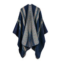 Striped Open Front Blanket Wrap - navy