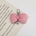 Padded Gingham Bow Keychain With Heart Drop - Pink