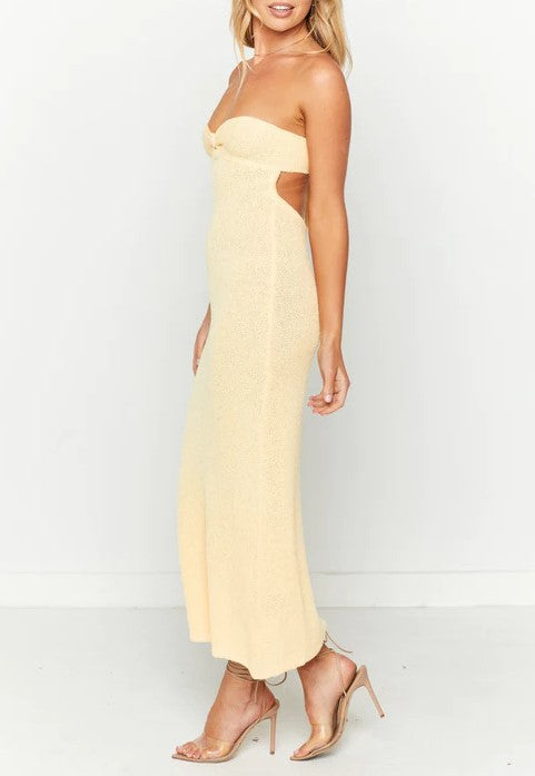 Bow Back Strapless Knit Midi Dress - Yellow - 6