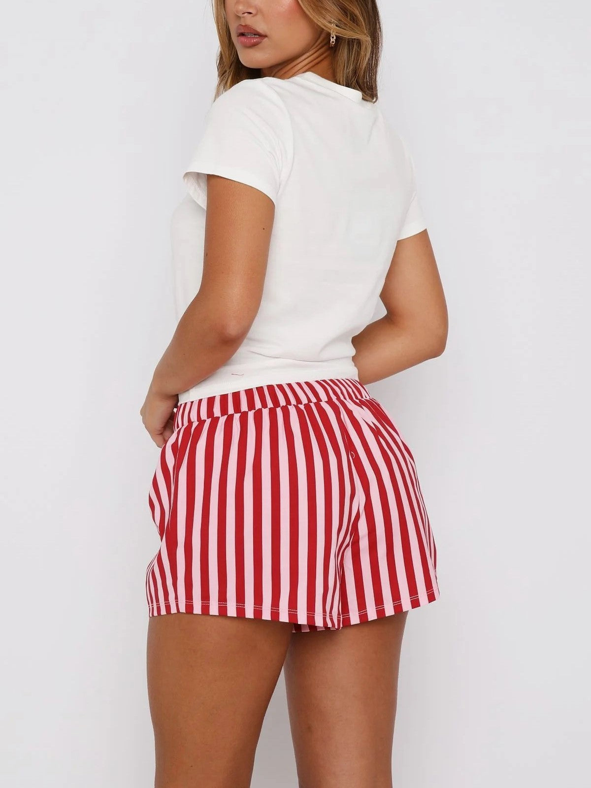 Graphic Tee And Printed Short Lounge Set - Stripe - 1