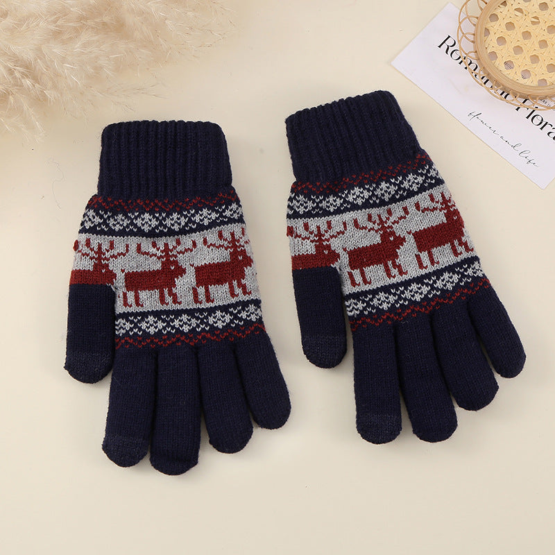 Nordic Deer Fair Isle Knit Gloves - DarkBlue