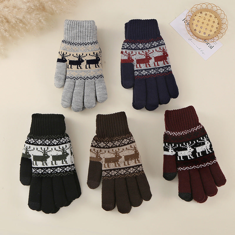Nordic Deer Fair Isle Knit Gloves - Grey