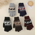 Nordic Deer Fair Isle Knit Gloves - Grey