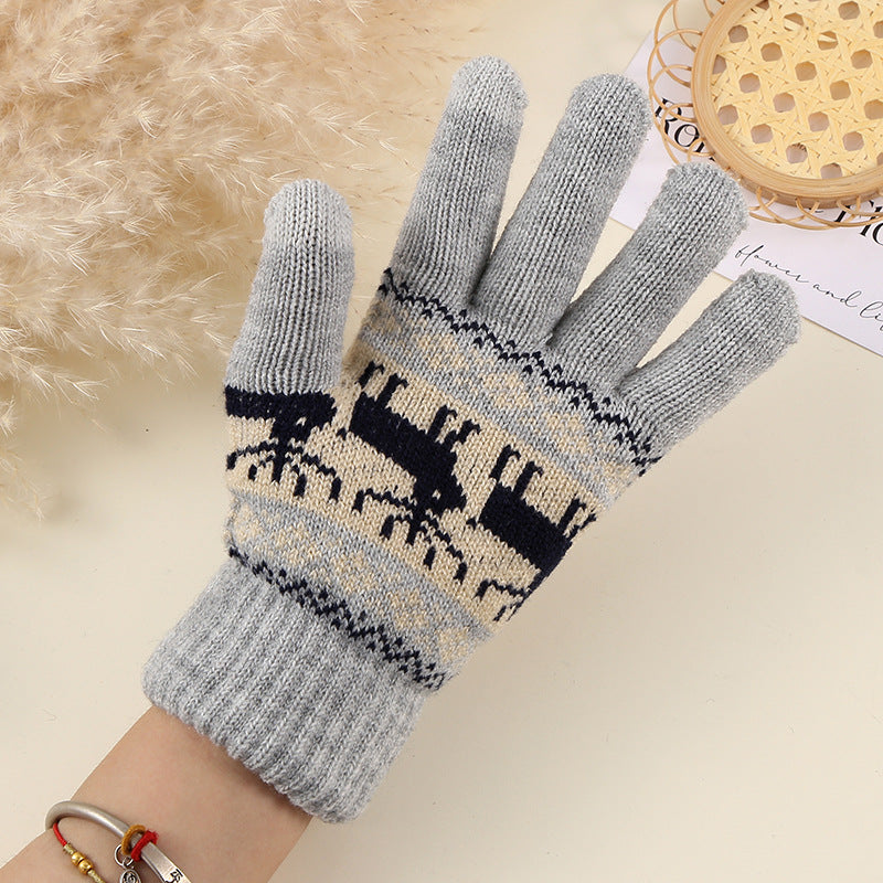 Nordic Deer Fair Isle Knit Gloves - Grey - 2