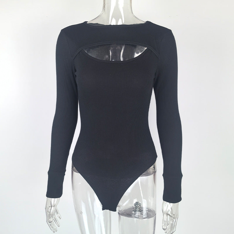 Mock Neck Keyhole Cutout Bodysuit - Black