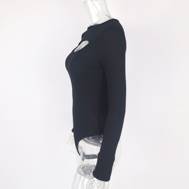 Mock Neck Keyhole Cutout Bodysuit - Black - 1