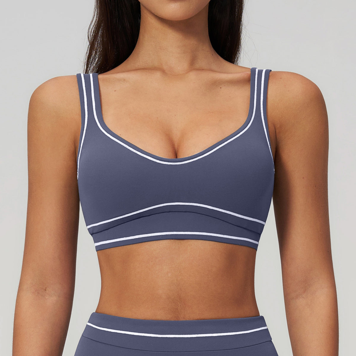Contrast Piping U-Back Padded Workout Sports Bra