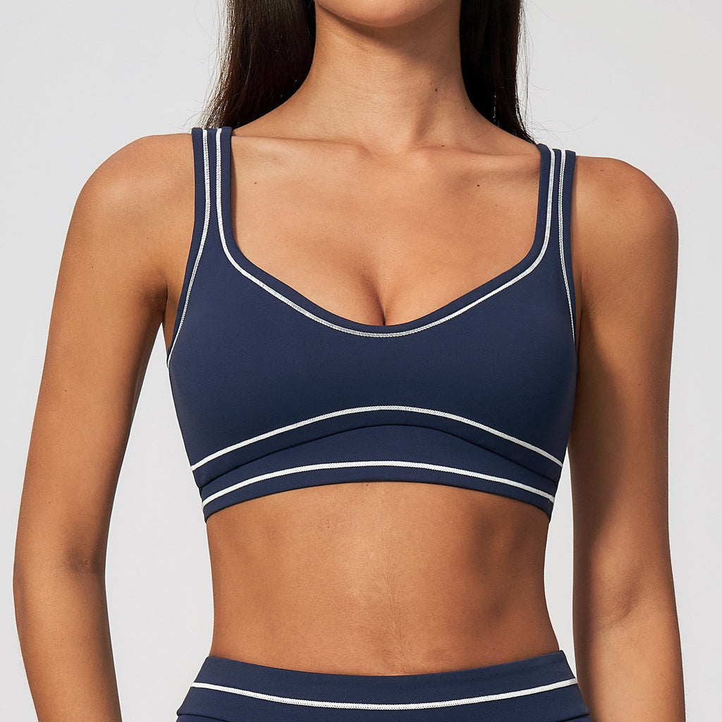 Contrast Piping U-Back Padded Workout Sports Bra